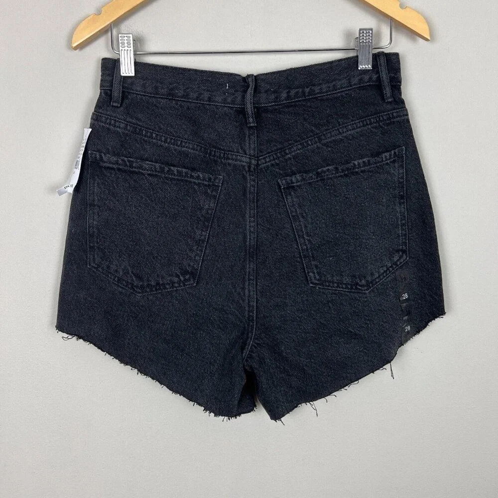 NEW PacSun Dad Jean Shorts Womens 28 Black High Rise Cut Off‎ Button Fly Denim